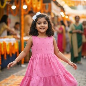 Cat & Jack Pink Tiered Eyelet Sundress Size 6 Lined Cut Out Back with Bow